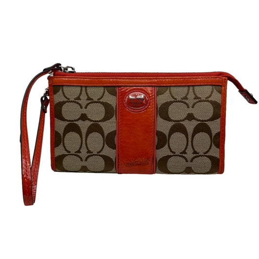 COACH Orange and Brown Signature Canvas Wristlet w/ Card Slots