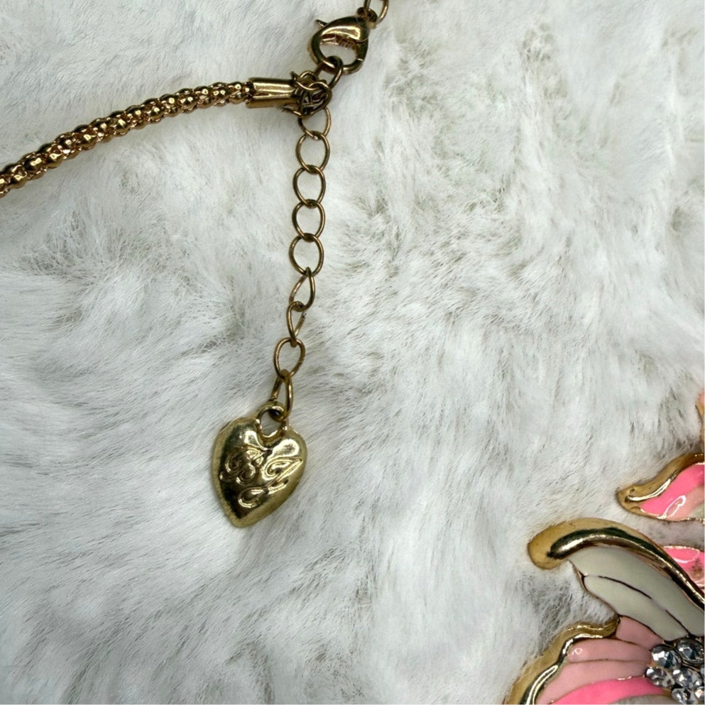 BETSEY JOHNSON Pink Rhinestone Lovely Carp Fish Pendant Chain Necklace