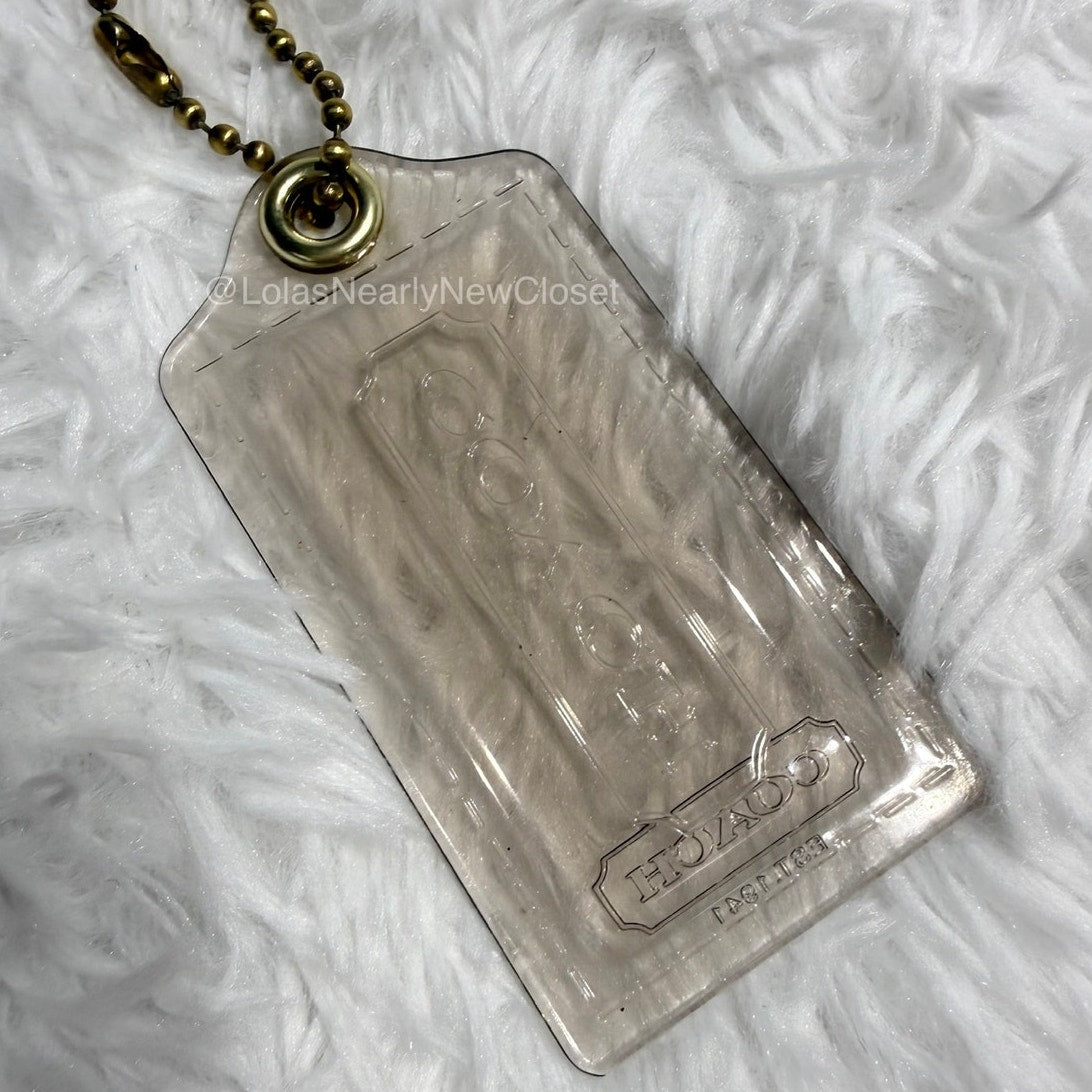 3" COACH Poppy Tan Clear Fob Bag Charm Hang tag Hangtag