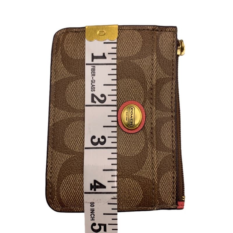 COACH Brown Signature Coated Canvas Card Holder