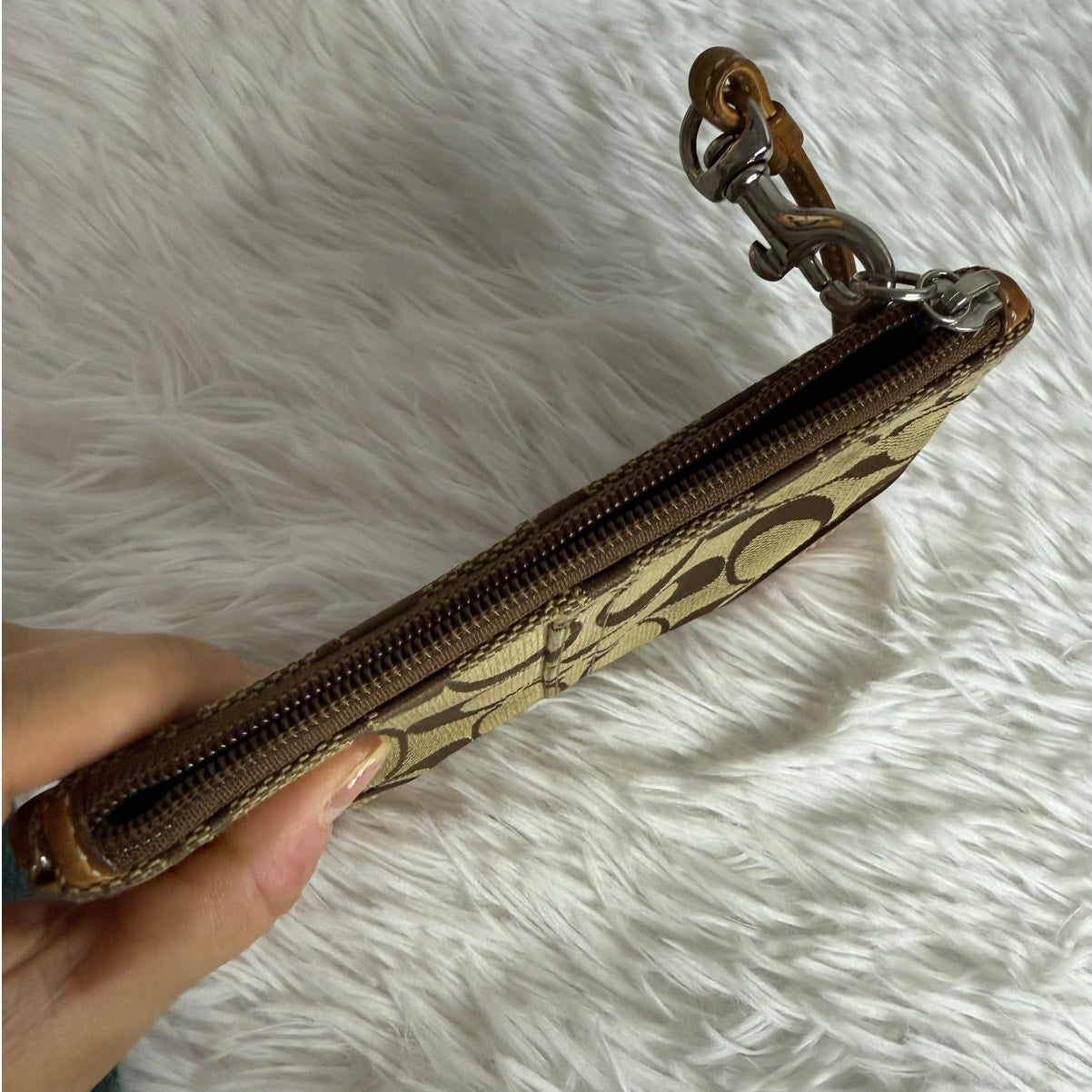 y2k COACH Tan Brown Khaki Canvas Wristlet