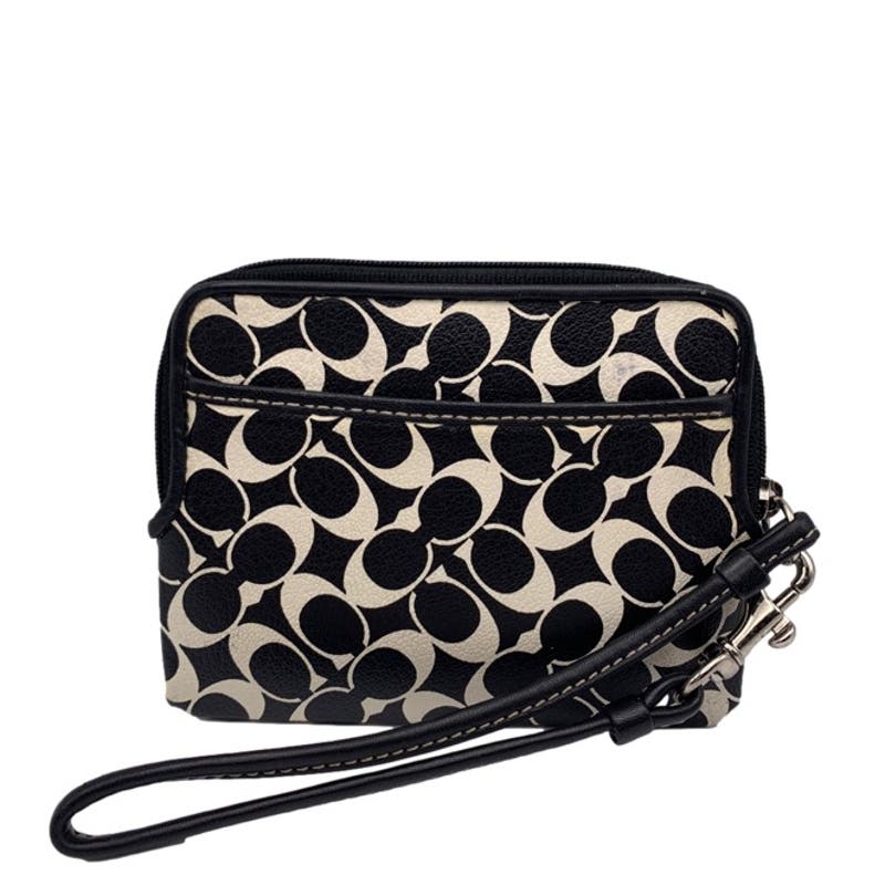 COACH Black White Signature Coated Canvas Wristlet