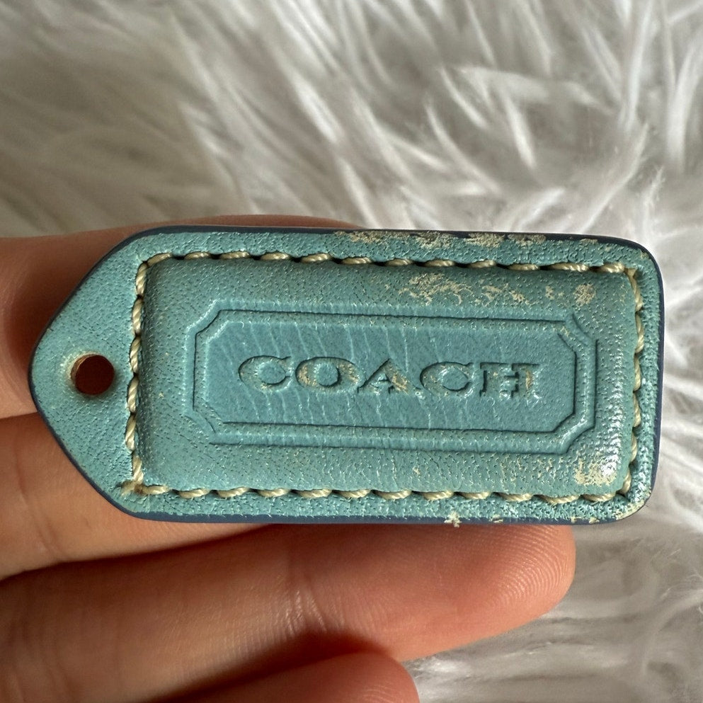 y2k 1.5" COACH Blue Turquoise  Fob Bag Charm Hang tag Hangtag