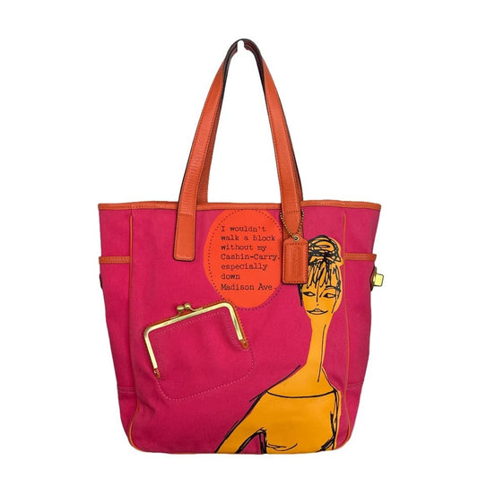 COACH Pink and Orange Bonnie Cashin Tribute Tote Bag with Kisslock Front Pocket