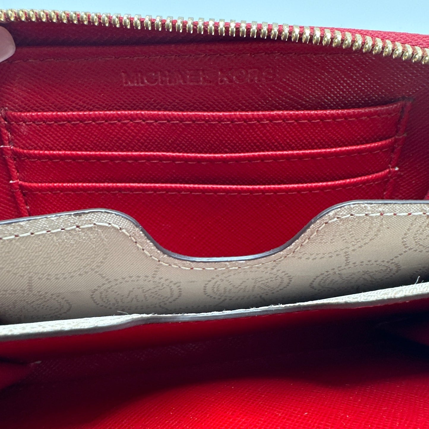 MICHAEL KORS est 1981 Red Ostrich Zip Around Small Wallet