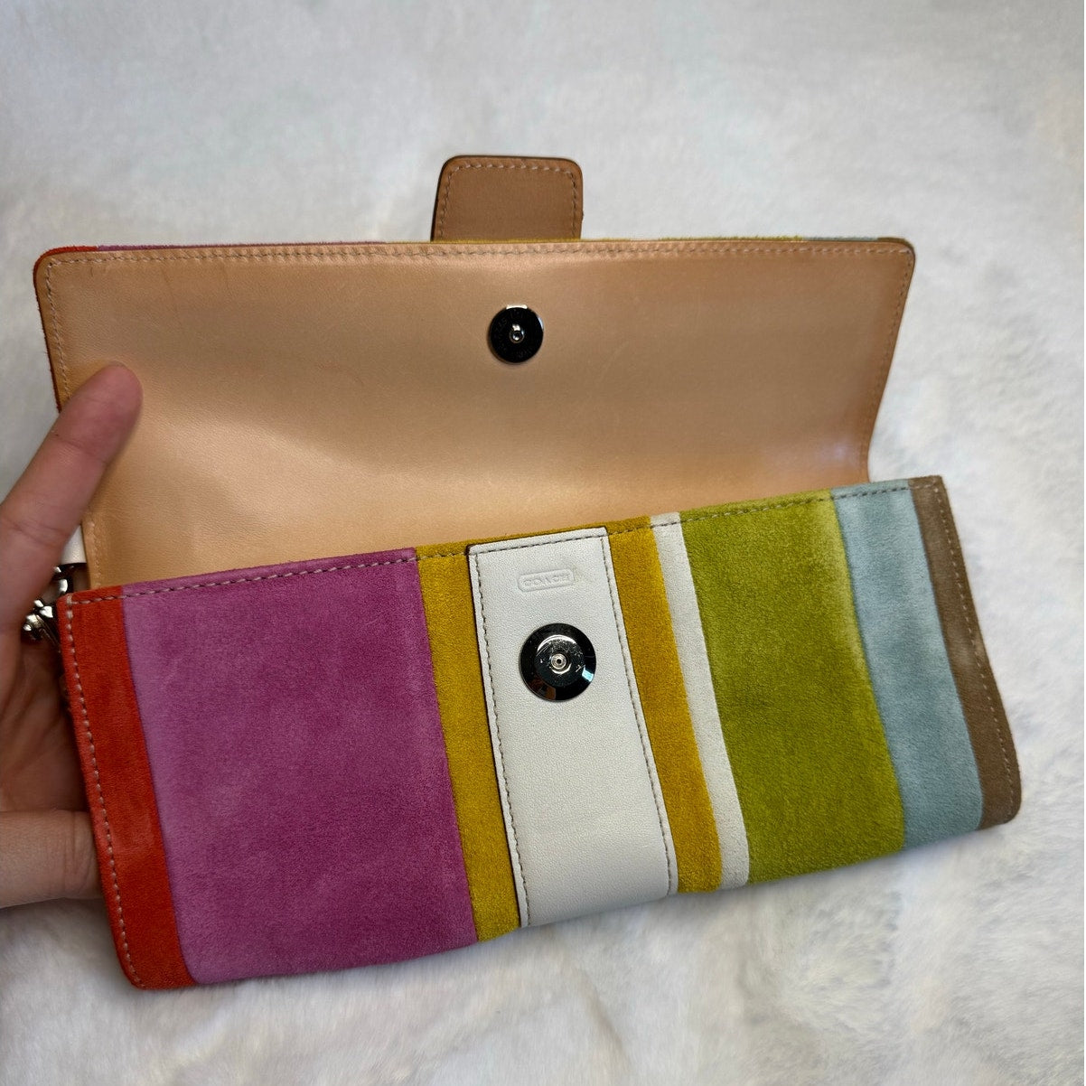 y2k Coach Vintage 2003 SoHo Striped Suede & Leather Wristlet Wallet