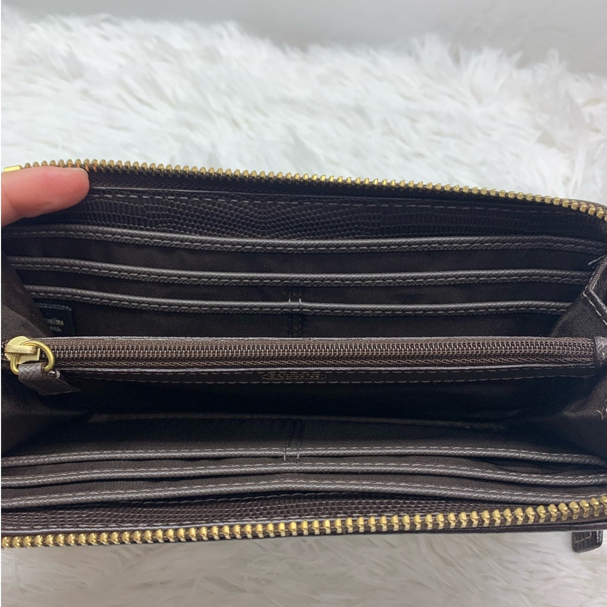 COACH Julia Khaki Brown Op Art Slim Zip Wallet