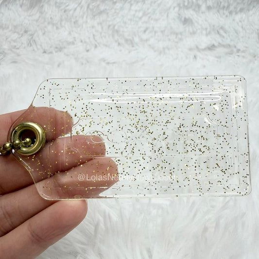 3" COACH Poppy Clear Gold Glitter Fob Bag Charm Hang tag Hangtag