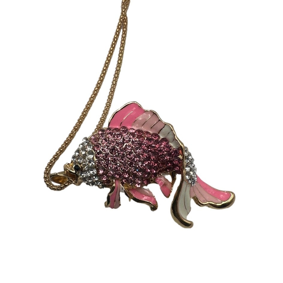 BETSEY JOHNSON Pink Rhinestone Lovely Carp Fish Pendant Chain Necklace