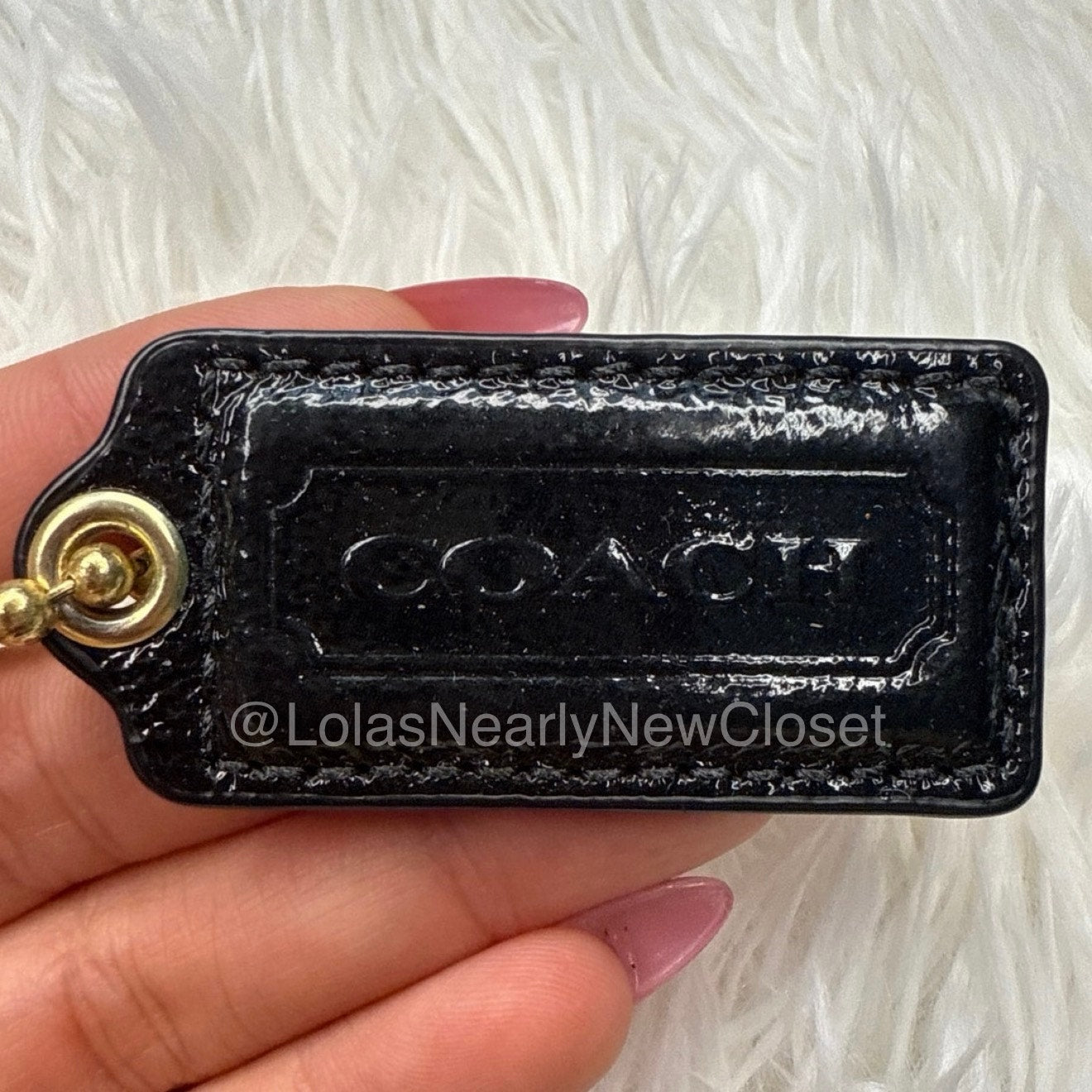 1.5" COACH Black Patent Leather Fob Bag Charm Hang tag Hangtag
