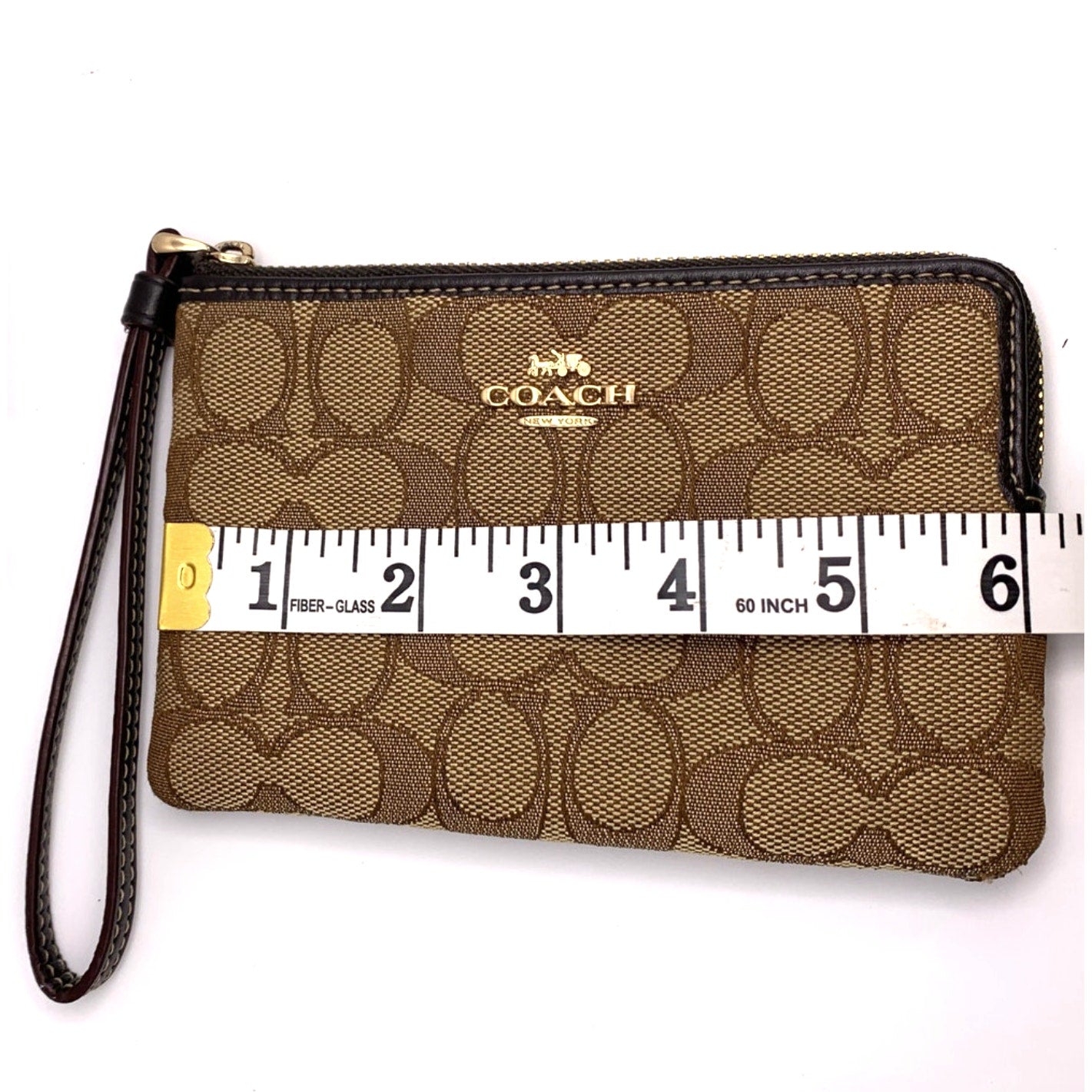 COACH Brown Signature Canvas Wristlet