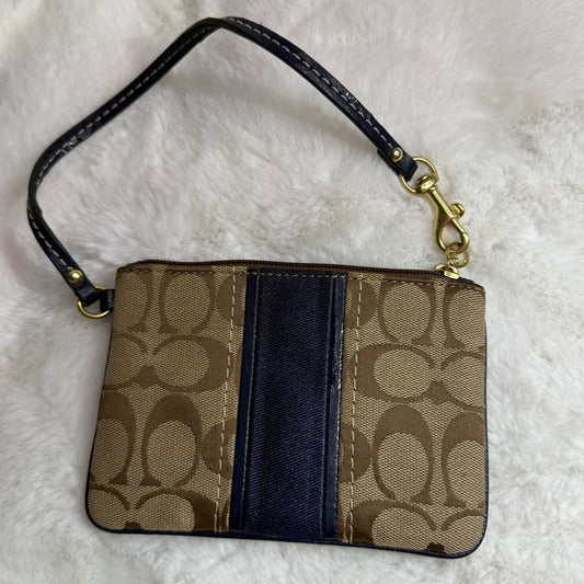 COACH Blue Brown Signature Canvas Wristlet