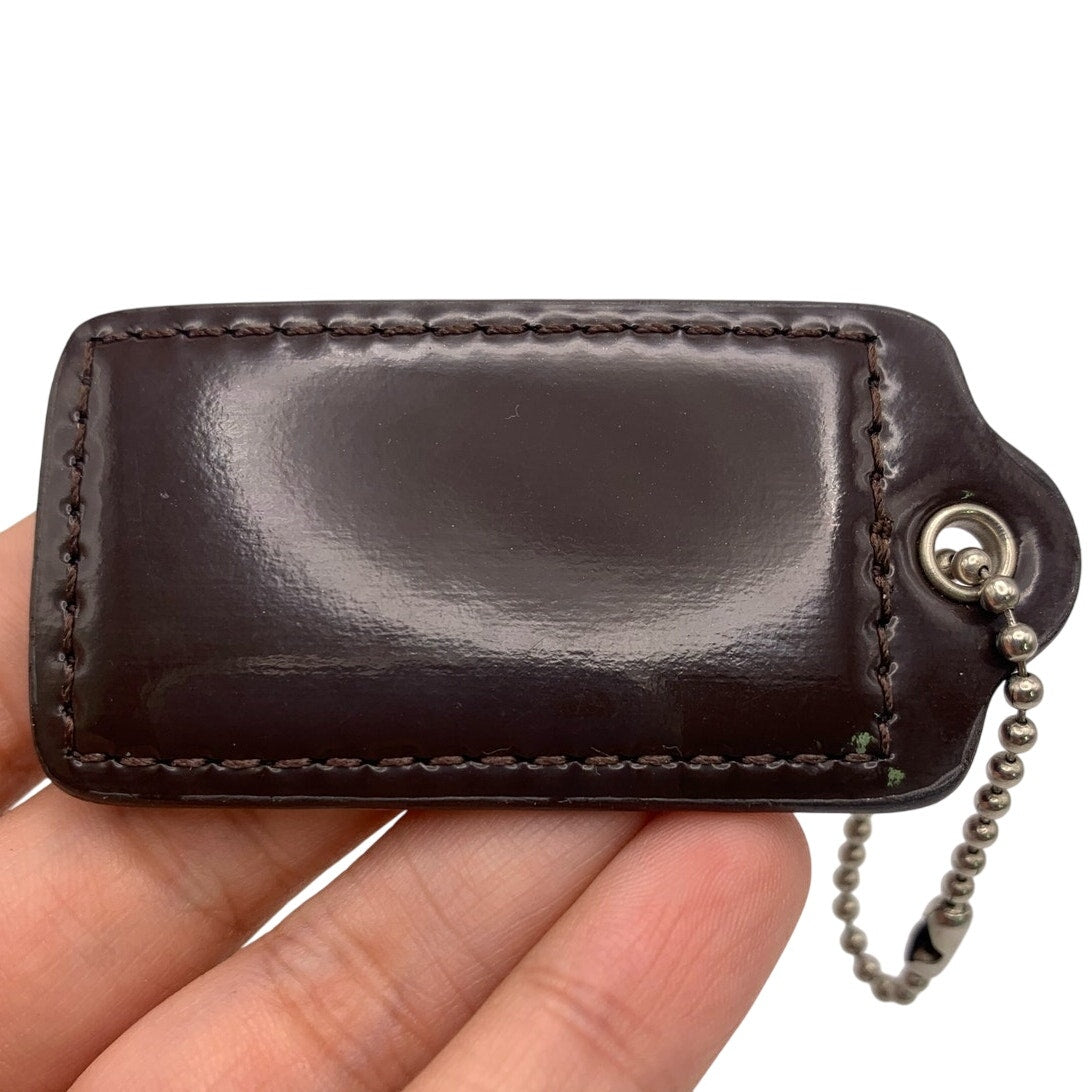 2" COACH Brown Patent Leather Fob Bag Charm Hang tag Hangtag