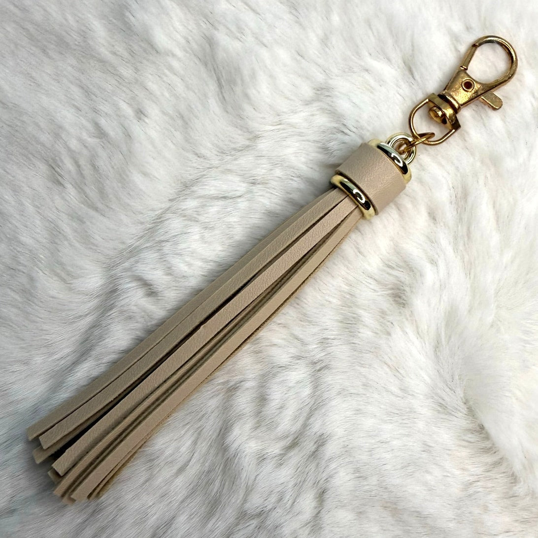 NEW Beige Tassel Bag Charm Tassels Keychains Purse Fashion Charm