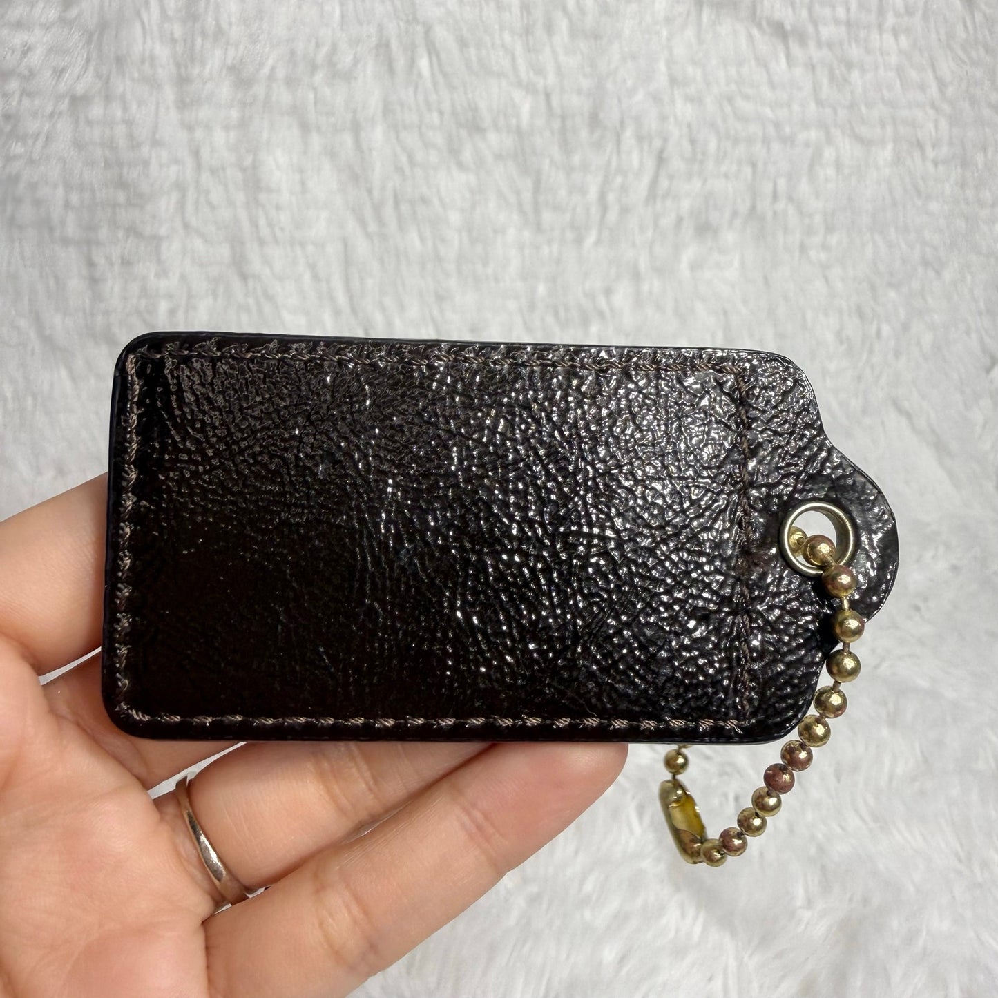 3" COACH Brown Patent Leather Fob Bag Charm Hang tag Hangtag