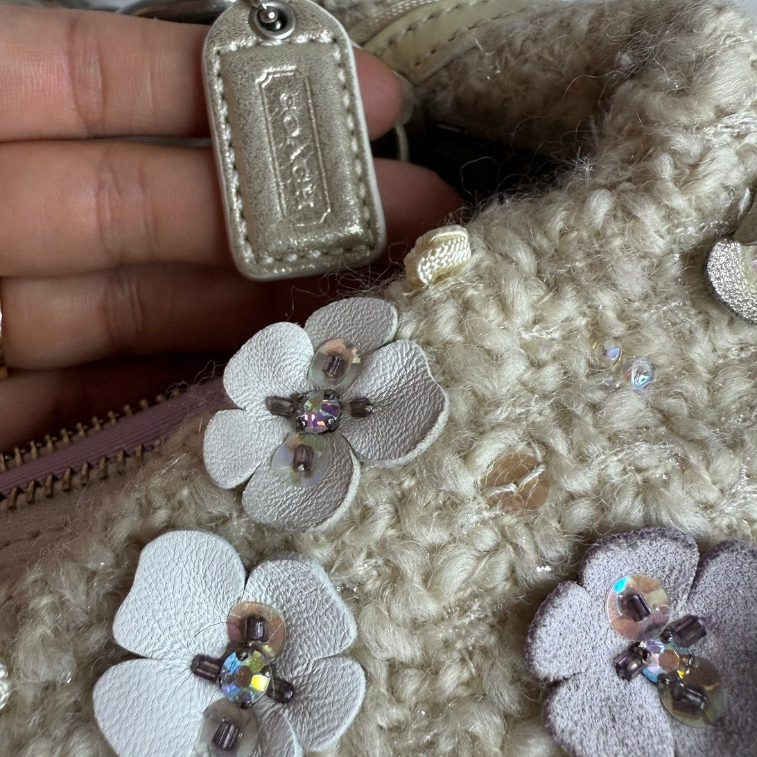 RARE! Coach Vintage Chelsea Tweed Hobo In Sequin Tea Rose Hobo Shoulder Bag