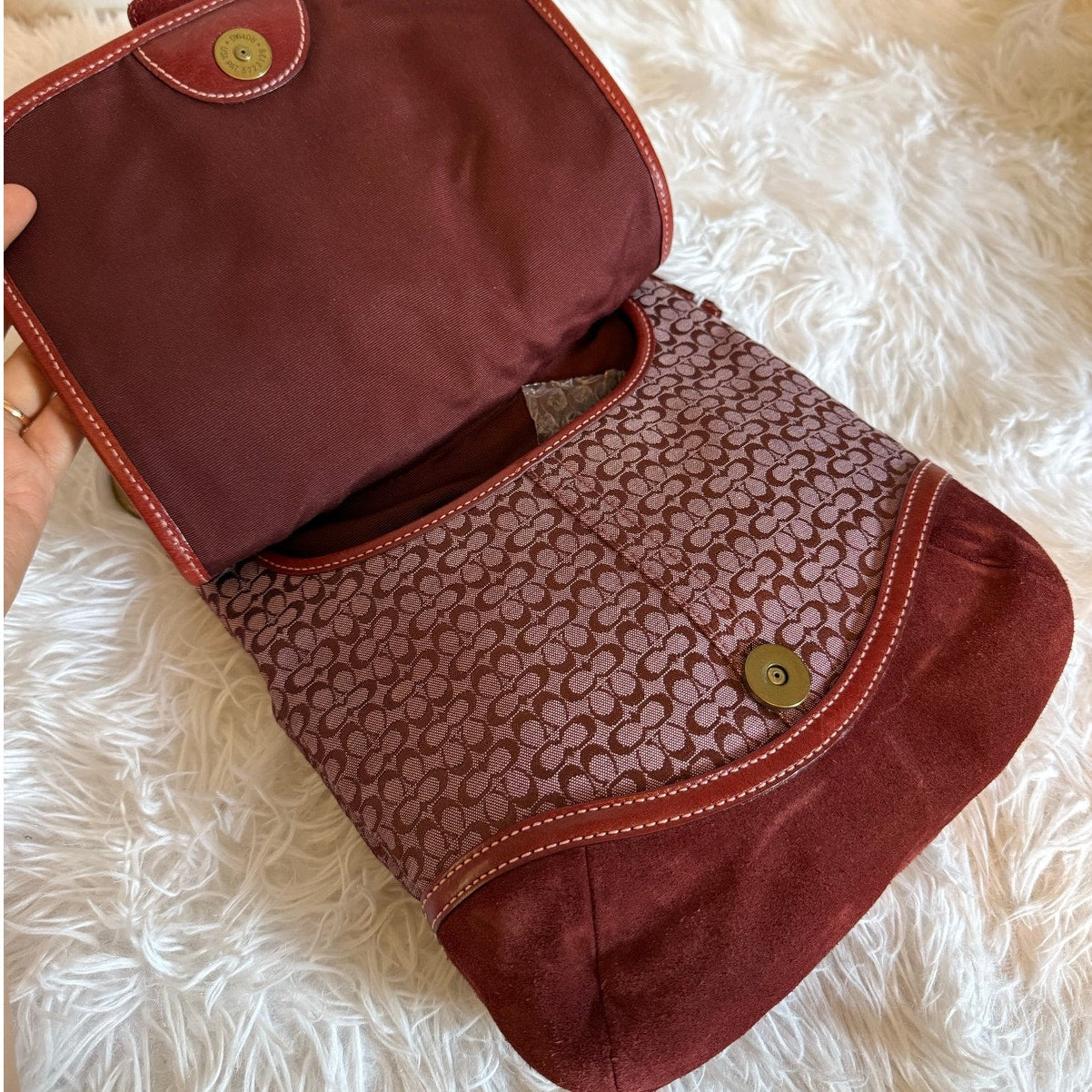 Vintage COACH y2k Red Soho Buckle Signature Suede Crossbody