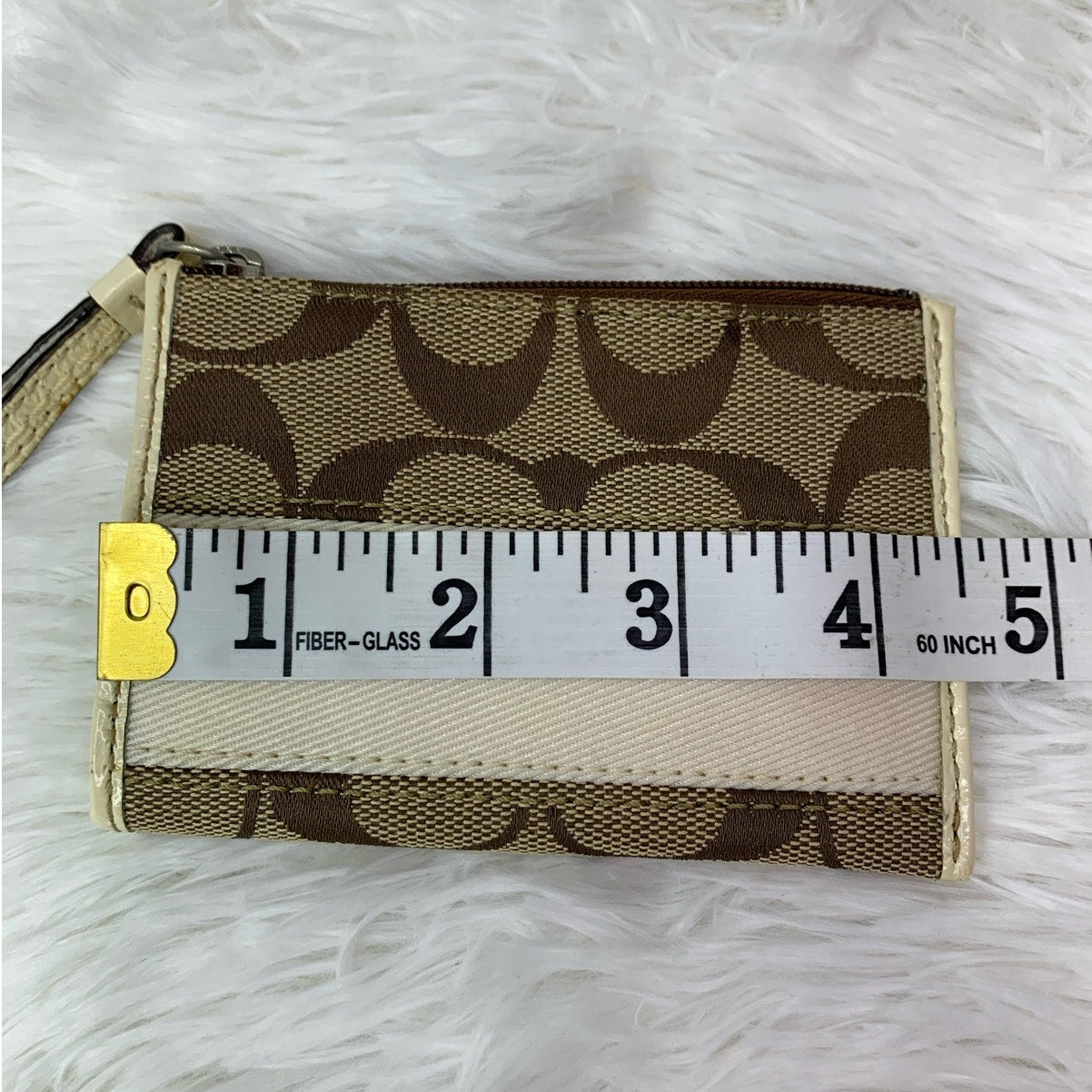 COACH Brown Cream Card Holder / Coin Purse with Key Ring