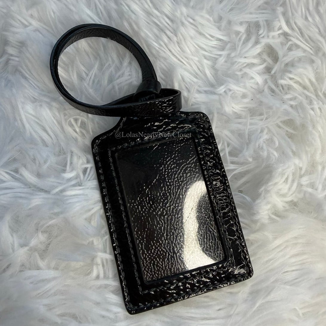 y2k COACH Black Patent Leather Luggage Tag Bag Charm