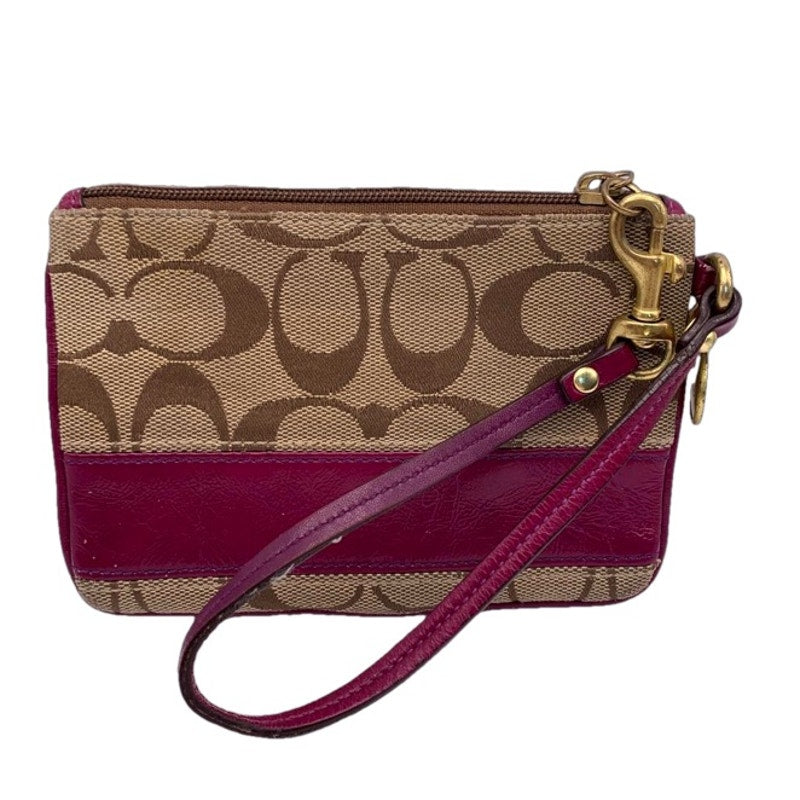 COACH  Khaki Brown  Signature Stripe Wristlet