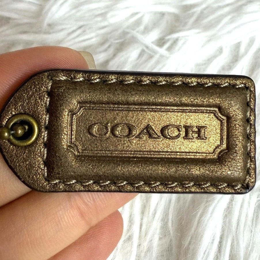 y2k 2" COACH Bronze Brown Vintage Fob Bag Charm Hang tag Hangtag