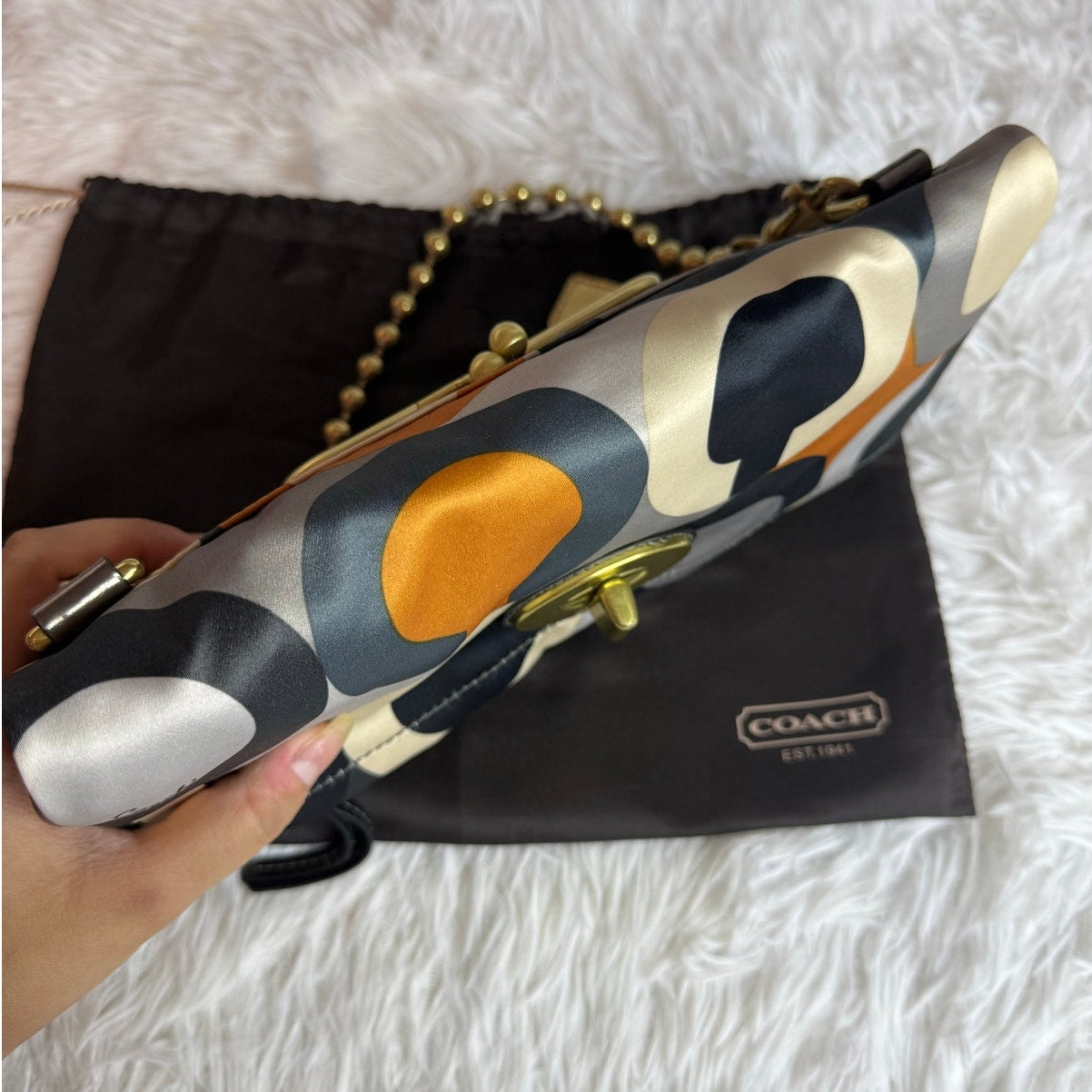 y2k COACH Kisslock Amanda Graphic Op Art Fold Over Clutch Satin Shoulder Bag