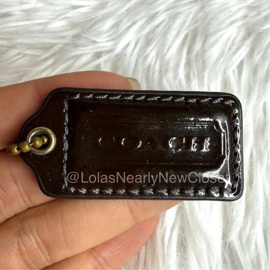 1.5" COACH Brown Patent Leather Fob Bag Charm Hang tag Hangtag