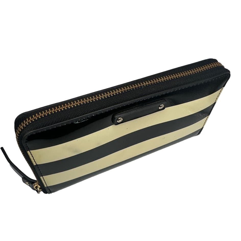 Kate Spade New York Stripe Black and Cream Zip Around Wallet