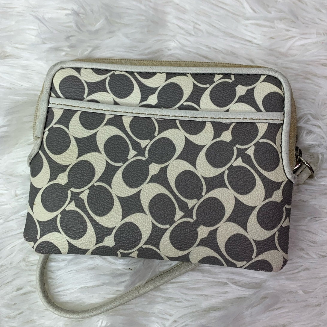 COACH Gray White Coated Canvas Wristlet