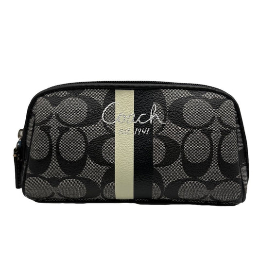 COACH Black and Cream Coated Canvas Signature Cosmetic Case