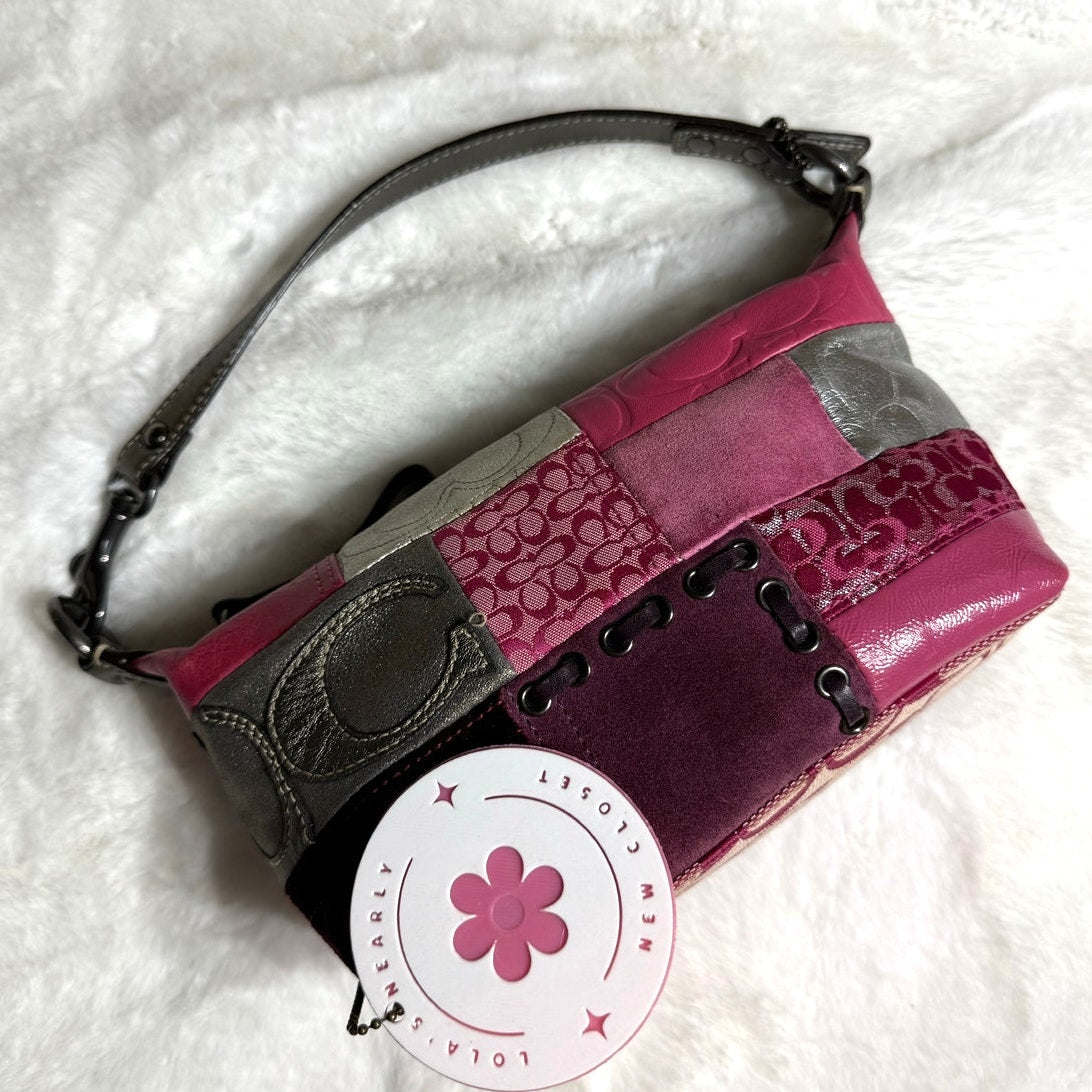 y2k Coach Vintage Pink Patchwork Demi Baguette Shoulder Bag Small Mini Purse