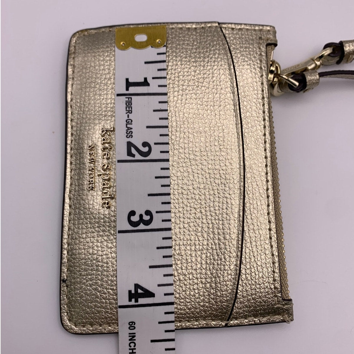 Kate Spade New York Gold Metallic Card Holder Coin Purse Keychain