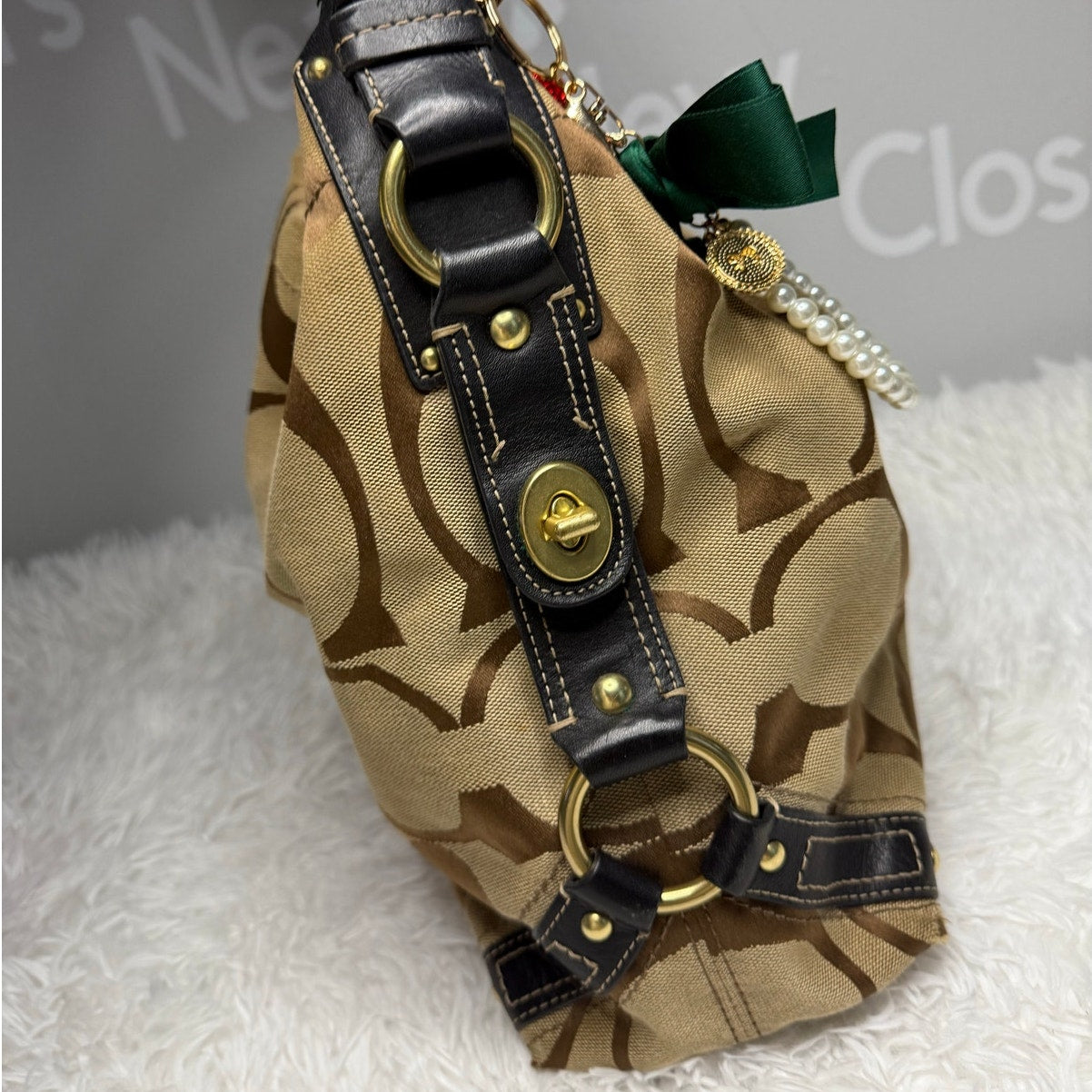 y2k COACH Black Brown Carly Large Hobo Signature Shoulder Bag Purse