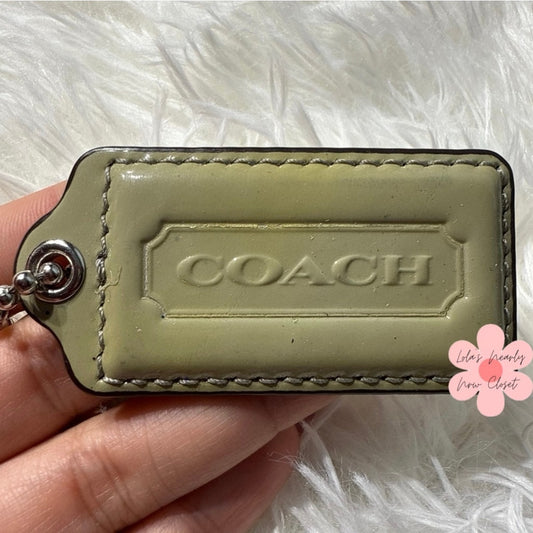2” COACH 2-toned Green Gray Fob Bag Charm Hang tag Hangtag