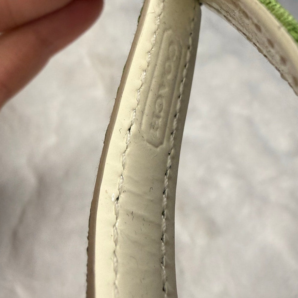 3" Y2K COACH Green Signature Canvas Patent Leather Bag Charm Key Fob