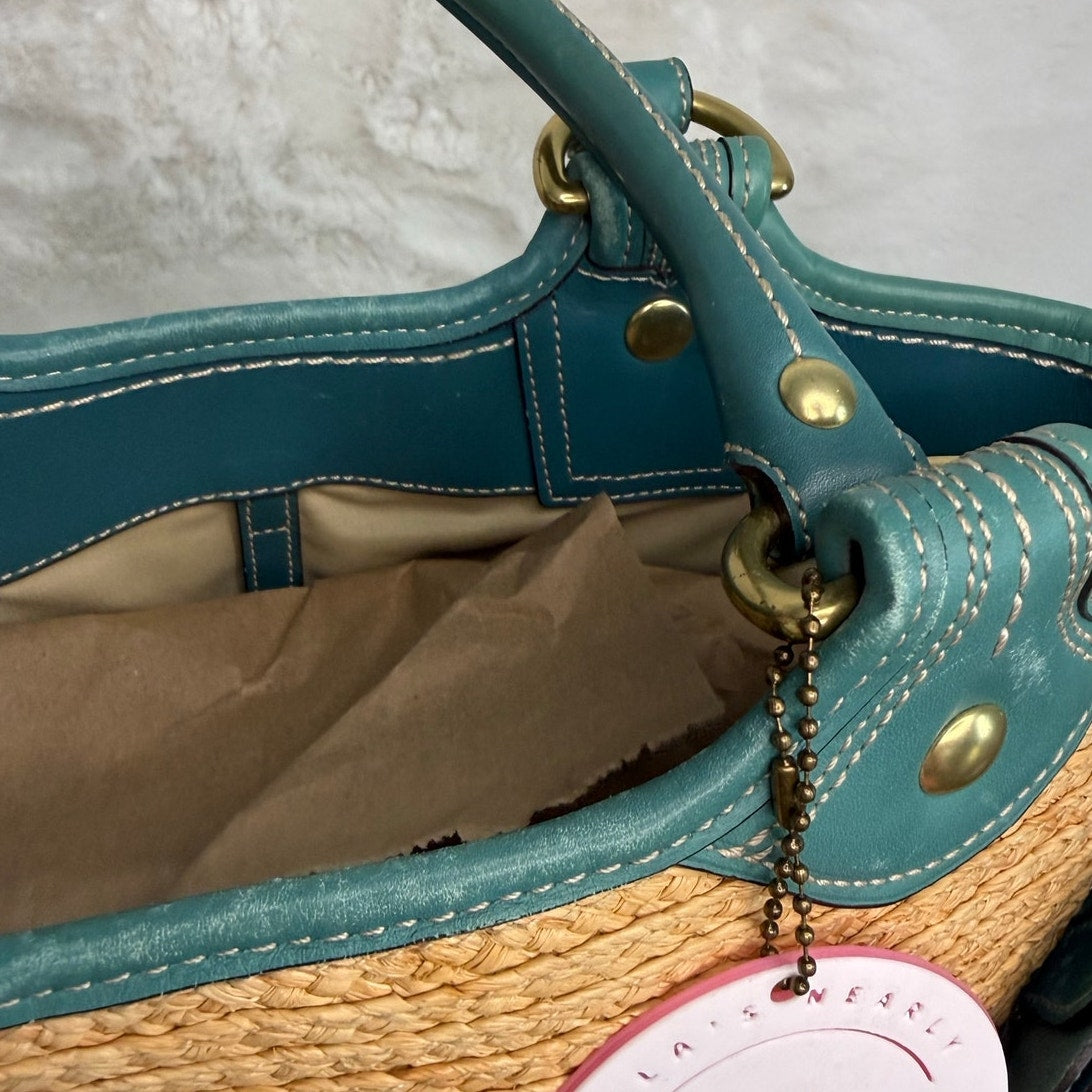 y2k Coach Straw Tote Shoulder Bag