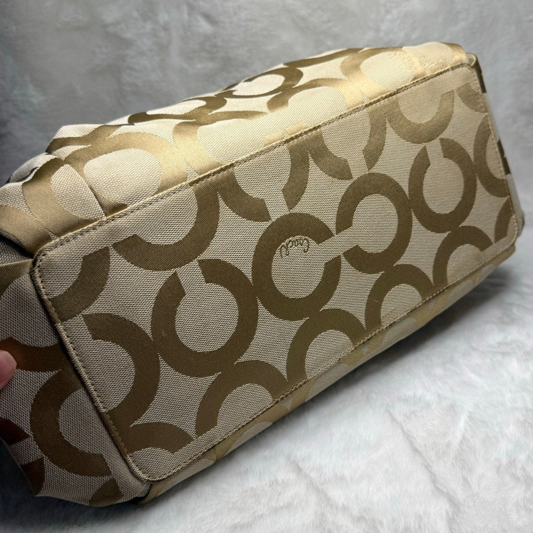 COACH Parker Hobo Handbag Kisslock Leather Canvas Bag Purse Shoulder Bag