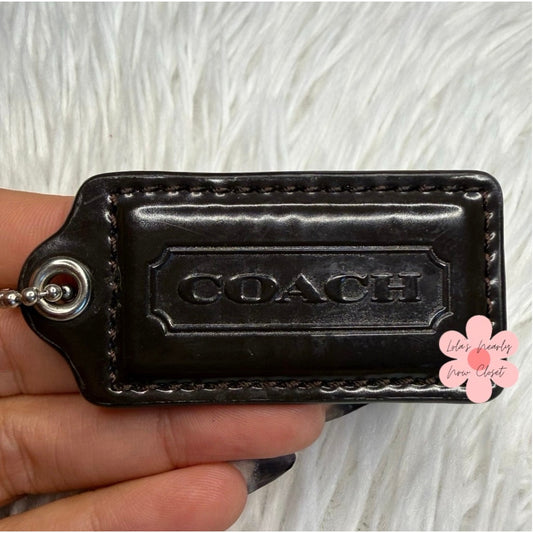 2" COACH Brown Patent leather Fob Bag Charm Hang tag Hangtag