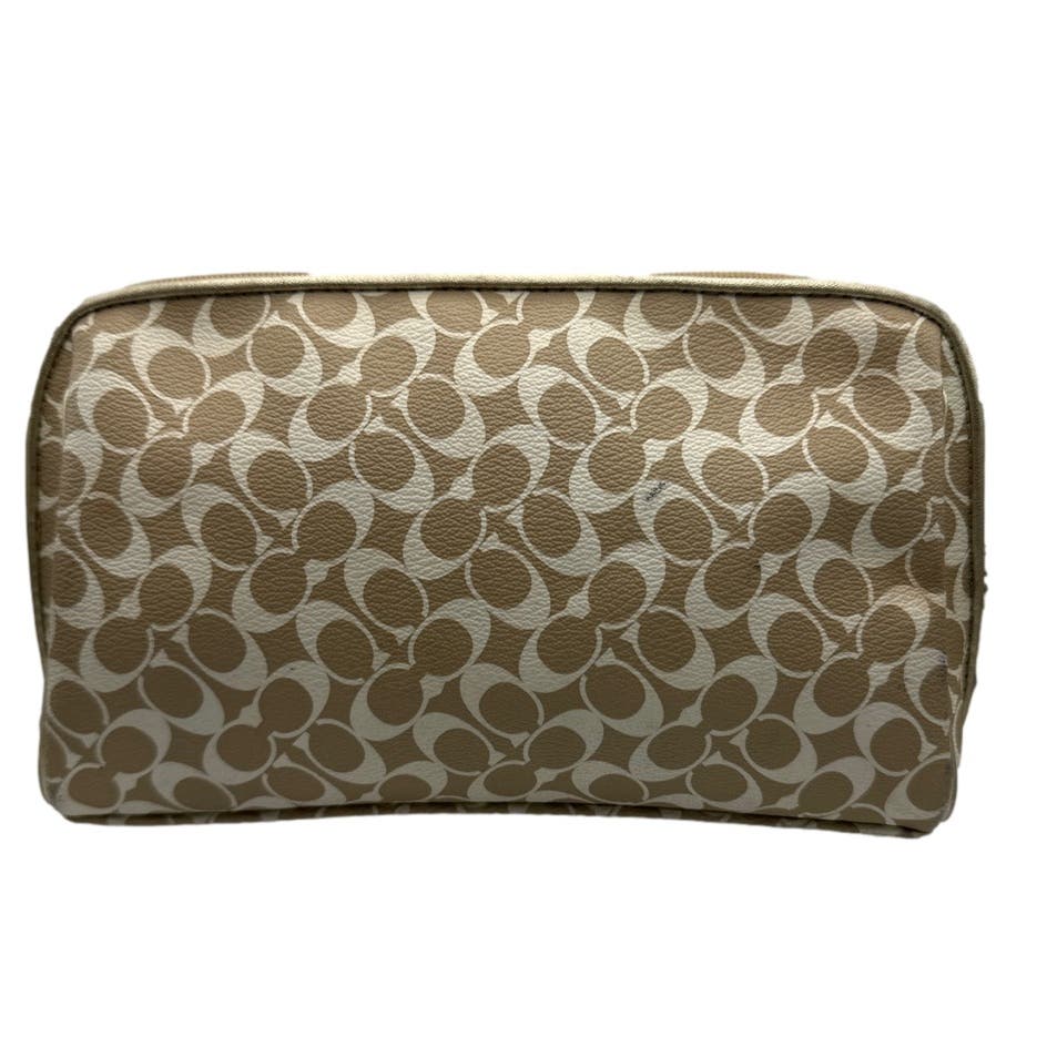 COACH Gold and Silver Signature Coated Canvas Make up Cosmetic Bag / Pouch