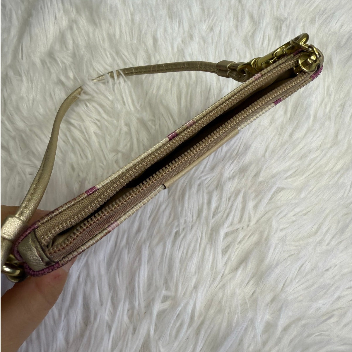 COACH Purple Gold Signature Canvas Wristlet