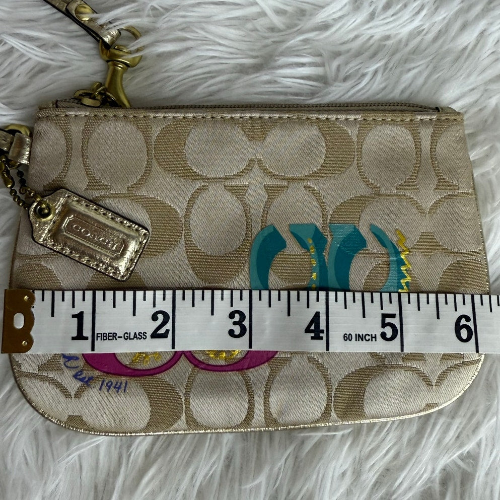 COACH Gold Blue Pink Canvas Wristlet