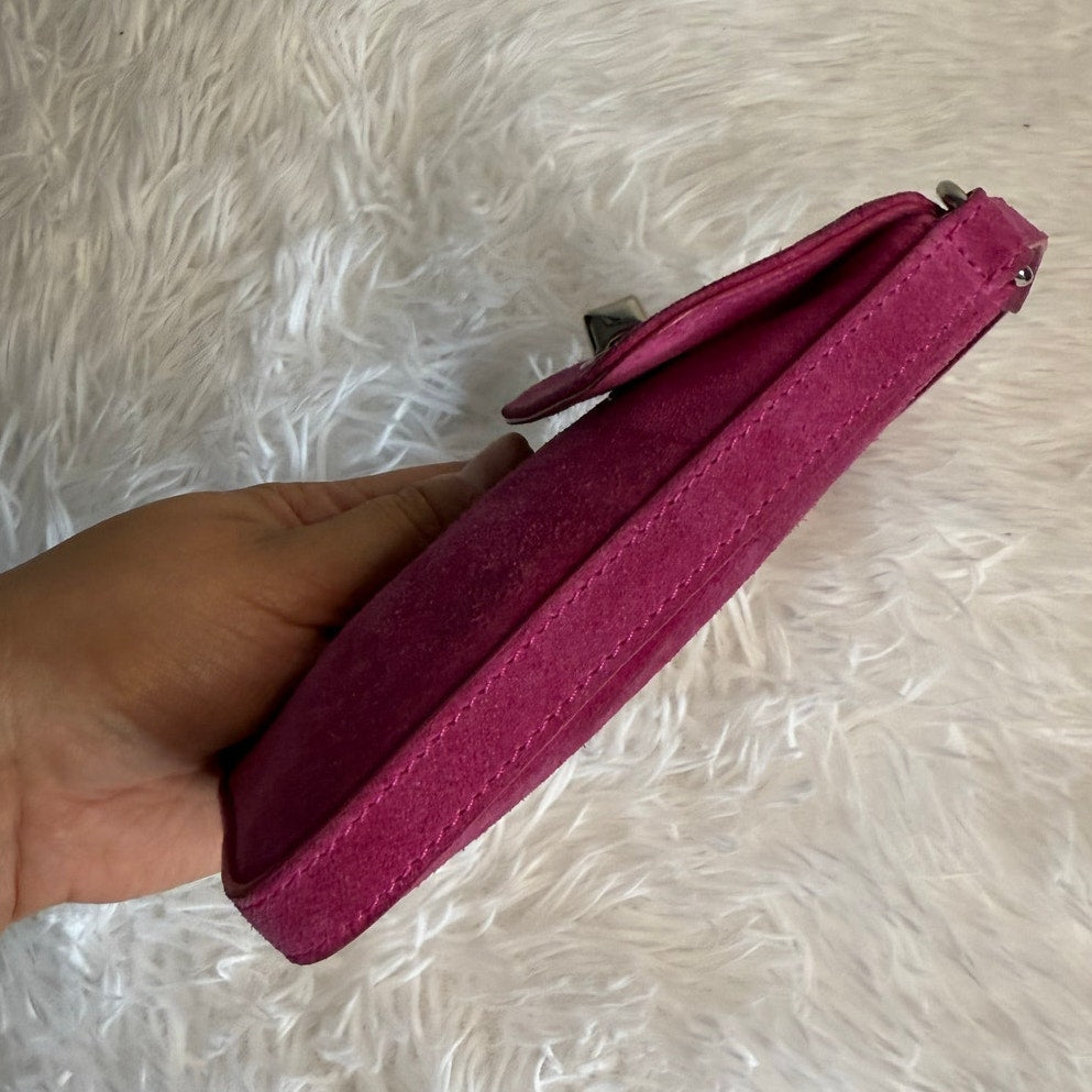 y2k COACH Vintage Pink Suede Turnlock Card Case / Holder Wristlet