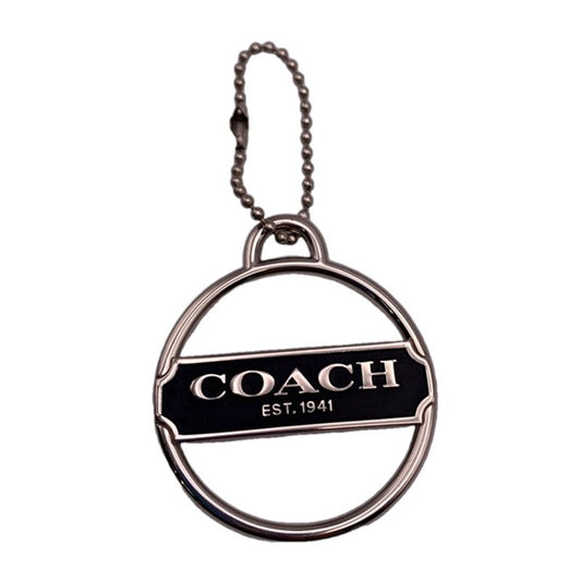 COACH Round Script Logo Silver Nickel Metal Fob Bag Charm Hangtag