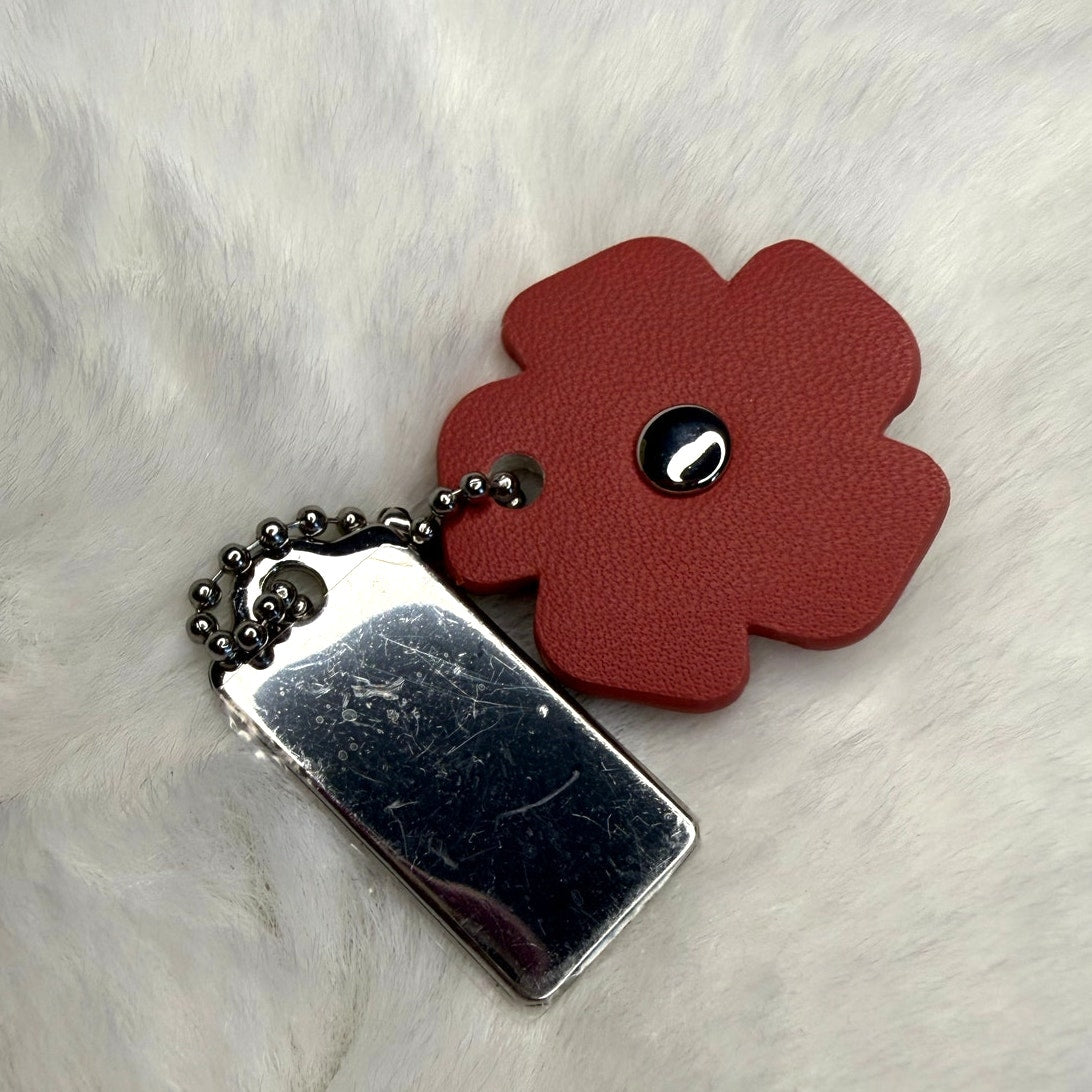 1.5" COACH Silver Tea Rose Flower Floral Bag Charm Hang Tag