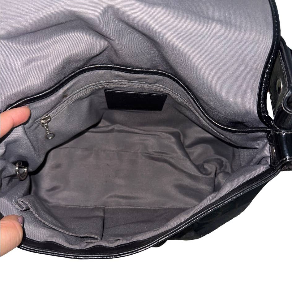 Coach Soho Canvas Black Signature Patent Leather Flap Shoulder Satchel Bag Purse