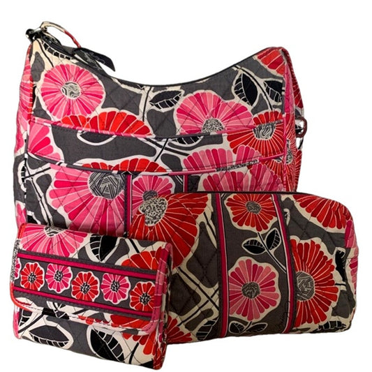 VERA BRADLEY Quilted Floral Bundle set of 3 Crossbody, Wallet, & Cosmetic Case