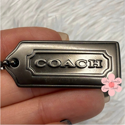 1.5" COACH Black Gunmetal y2k Fob Bag Charm Hang tag Hangtag