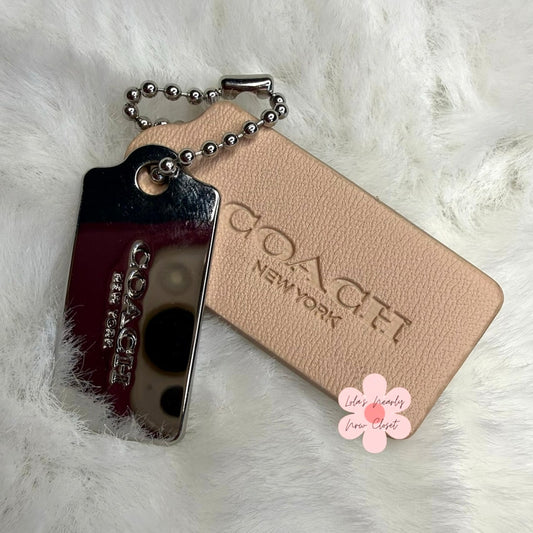 1.5" COACH Cream Silver Hang Tag Key Fob Bag Charm Set