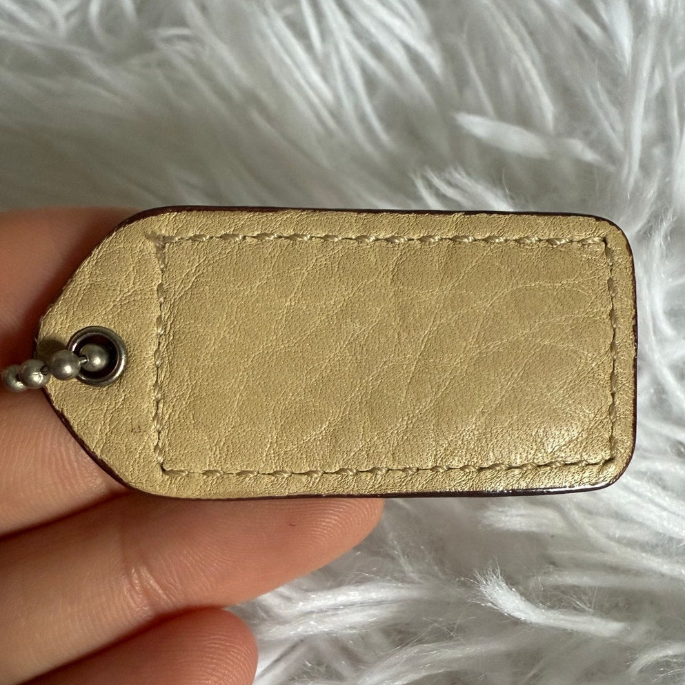 1.5" y2k COACH Champagne Tan Fob Bag Charm Hang tag Hangtag