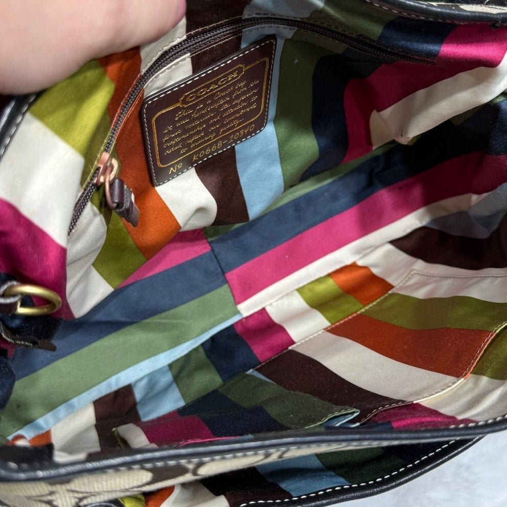 y2k COACH Vintage Black Brown Khaki Signature Legacy Flip Turnlock